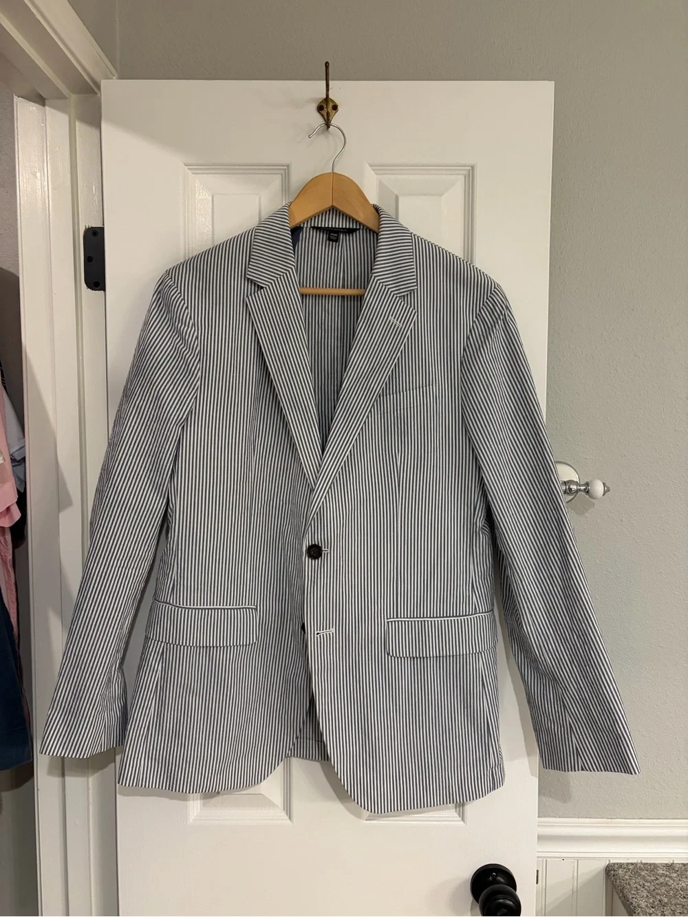 Banana Republic Slim Fit Seersucker Blazer 40R Blue Cotton Sport Coat